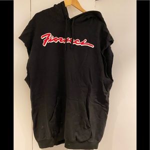 Fiorucci oversized long logo hoodie with cutoff sleeves